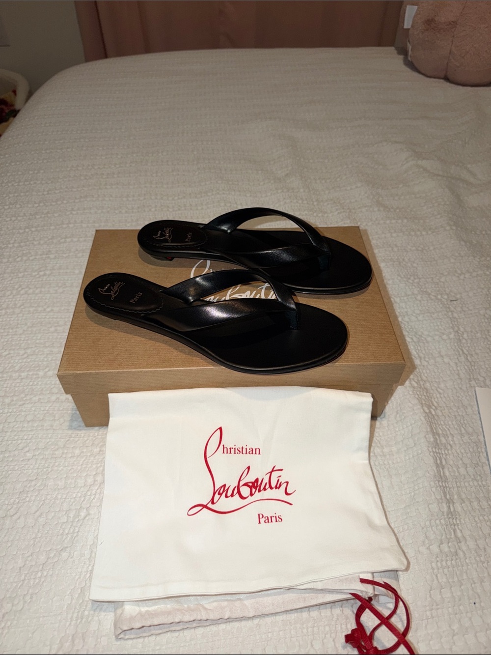 Christian Louboutin Black Leather Thong Sandal Flip-Flops